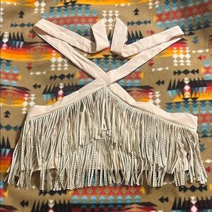 SHEIN Beige Fringe Crop Top